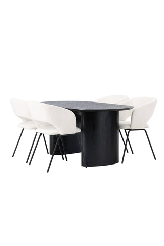 Venture Home Isolde Matbord 180*75 - Svart / Svart MDF +Day Dining Chair - Mattsvart / Vit Linne _4
