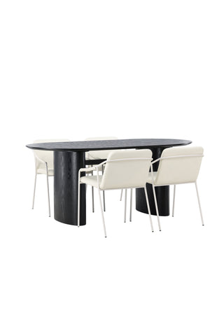 Venture Home Isolde Matbord 180*75 - Svart / Svart MDF +Tvist Matstol - Beige / Beige PU _4