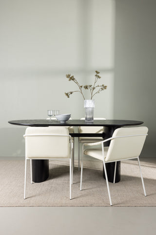 Venture Home Isolde Matbord 180*75 - Svart / Svart MDF +Tvist Matstol - Beige / Beige PU _4
