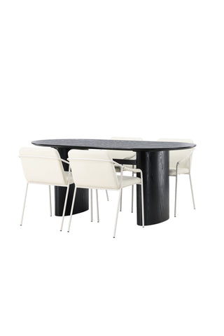 Venture Home Isolde Matbord 180*75 - Svart / Svart MDF +Tvist Matstol - Beige / Beige PU _4