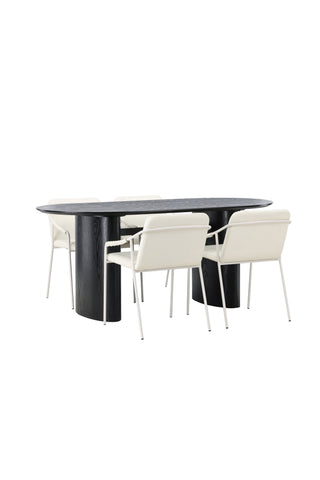 Venture Home Isolde Matbord 180*75 - Svart / Svart MDF +Tvist Matstol - Beige / Beige PU _4