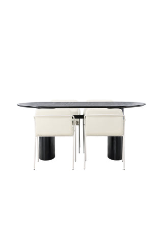 Venture Home Isolde Matbord 180*75 - Svart / Svart MDF +Tvist Matstol - Beige / Beige PU _4