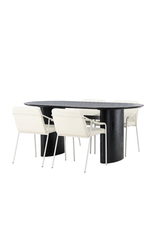 Venture Home Isolde Matbord 180*75 - Svart / Svart MDF +Tvist Matstol - Beige / Beige PU _4