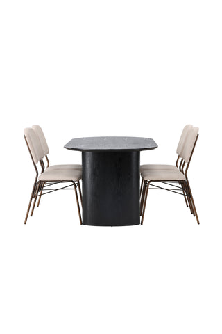 Venture Home Isolde Matbord 180*75 - Svart / Svart MDF +Seda Matstol - Mattbrunt / Beige Tyg _4