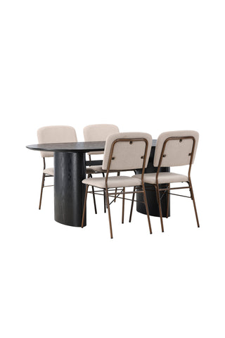 Venture Home Isolde Matbord 180*75 - Svart / Svart MDF +Seda Matstol - Mattbrunt / Beige Tyg _4