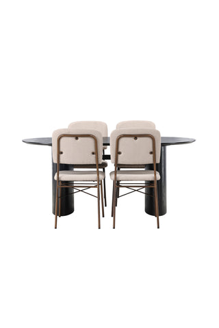 Venture Home Isolde Matbord 180*75 - Svart / Svart MDF +Seda Matstol - Mattbrunt / Beige Tyg _4