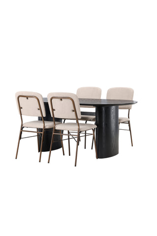 Venture Home Isolde Matbord 180*75 - Svart / Svart MDF +Seda Matstol - Mattbrunt / Beige Tyg _4