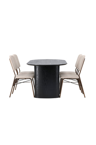 Venture Home Isolde Matbord 180*75 - Svart / Svart MDF +Seda Matstol - Mattbrunt / Beige Tyg _4