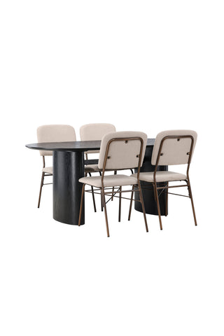 Venture Home Isolde Matbord 180*75 - Svart / Svart MDF +Seda Matstol - Mattbrunt / Beige Tyg _4