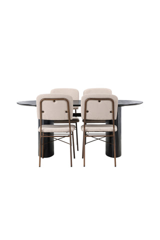 Venture Home Isolde Matbord 180*75 - Svart / Svart MDF +Seda Matstol - Mattbrunt / Beige Tyg _4