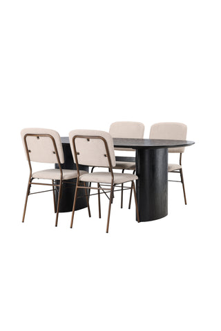 Venture Home Isolde Matbord 180*75 - Svart / Svart MDF +Seda Matstol - Mattbrunt / Beige Tyg _4
