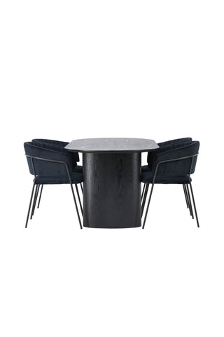 Venture Home Isolde Matbord 180*75 - Svart / Svart MDF +Selma Matstol - Svart / Svart sammet _4
