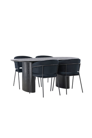 Venture Home Isolde Matbord 180*75 - Svart / Svart MDF +Selma Matstol - Svart / Svart sammet _4
