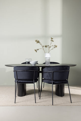 Venture Home Isolde Matbord 180*75 - Svart / Svart MDF +Selma Matstol - Svart / Svart sammet _4