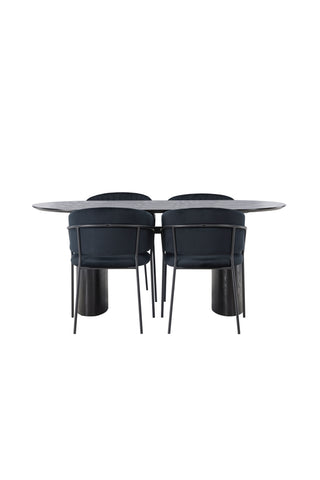 Venture Home Isolde Matbord 180*75 - Svart / Svart MDF +Selma Matstol - Svart / Svart sammet _4