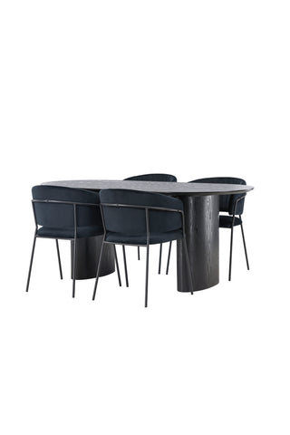 Venture Home Isolde Matbord 180*75 - Svart / Svart MDF +Selma Matstol - Svart / Svart sammet _4