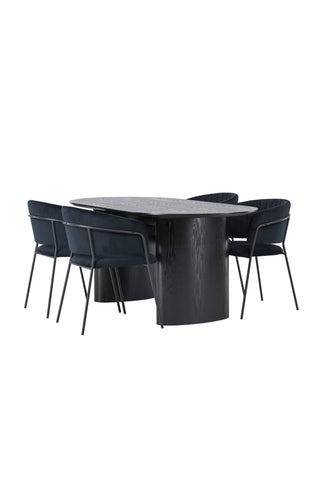 Venture Home Isolde Matbord 180*75 - Svart / Svart MDF +Selma Matstol - Svart / Svart sammet _4