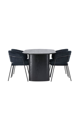 Venture Home Isolde Matbord 180*75 - Svart / Svart MDF +Selma Matstol - Svart / Svart sammet _4