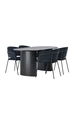 Venture Home Isolde Matbord 180*75 - Svart / Svart MDF +Selma Matstol - Svart / Svart sammet _4