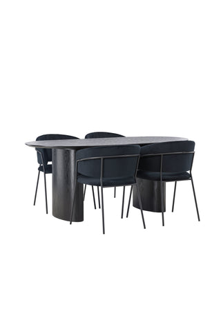 Venture Home Isolde Matbord 180*75 - Svart / Svart MDF +Selma Matstol - Svart / Svart sammet _4