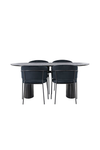 Venture Home Isolde Matbord 180*75 - Svart / Svart MDF +Selma Matstol - Svart / Svart sammet _4