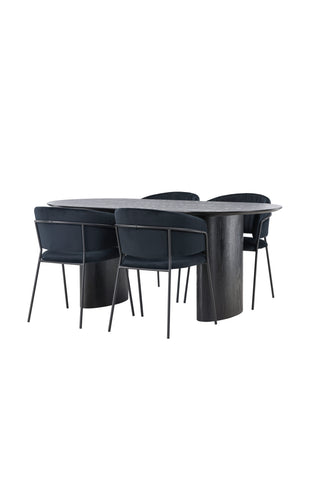 Venture Home Isolde Matbord 180*75 - Svart / Svart MDF +Selma Matstol - Svart / Svart sammet _4