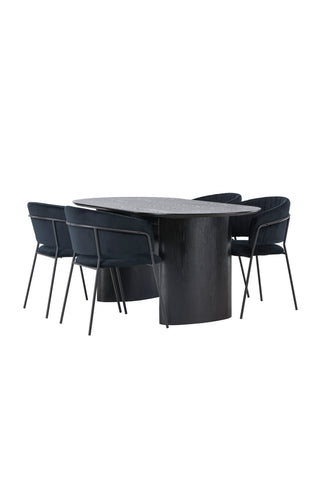 Venture Home Isolde Matbord 180*75 - Svart / Svart MDF +Selma Matstol - Svart / Svart sammet _4