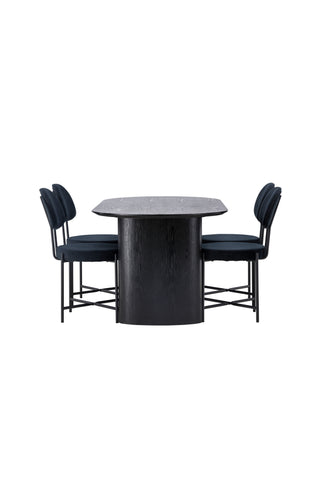 Venture Home Isolde Matbord 180*75 - Svart / Svart MDF +Stella Matstol - Svart / Svart sammet _4