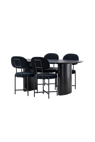 Venture Home Isolde Matbord 180*75 - Svart / Svart MDF +Stella Matstol - Svart / Svart sammet _4