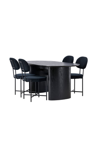 Venture Home Isolde Matbord 180*75 - Svart / Svart MDF +Stella Matstol - Svart / Svart sammet _4