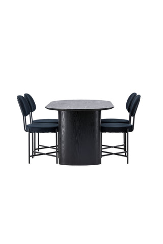 Venture Home Isolde Matbord 180*75 - Svart / Svart MDF +Stella Matstol - Svart / Svart sammet _4
