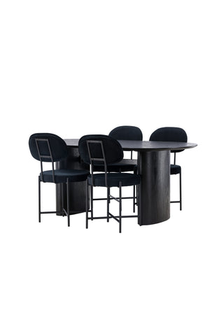 Venture Home Isolde Matbord 180*75 - Svart / Svart MDF +Stella Matstol - Svart / Svart sammet _4