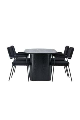 Venture Home Isolde Matbord 180*75 - Svart / Svart MDF +Yesterday Matstol - Svart / Svart Boucle _4