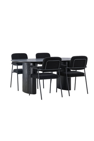 Venture Home Isolde Matbord 180*75 - Svart / Svart MDF +Yesterday Matstol - Svart / Svart Boucle _4