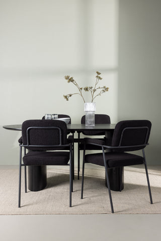Venture Home Isolde Matbord 180*75 - Svart / Svart MDF +Yesterday Matstol - Svart / Svart Boucle _4