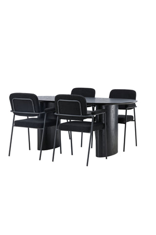 Venture Home Isolde Matbord 180*75 - Svart / Svart MDF +Yesterday Matstol - Svart / Svart Boucle _4