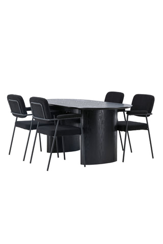 Venture Home Isolde Matbord 180*75 - Svart / Svart MDF +Yesterday Matstol - Svart / Svart Boucle _4