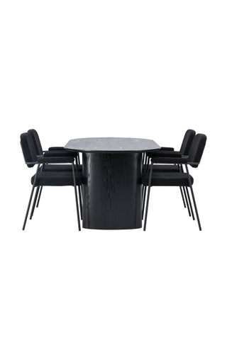 Venture Home Isolde Matbord 180*75 - Svart / Svart MDF +Yesterday Matstol - Svart / Svart Boucle _4