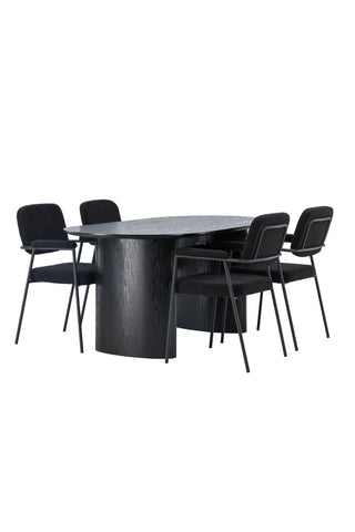 Venture Home Isolde Matbord 180*75 - Svart / Svart MDF +Yesterday Matstol - Svart / Svart Boucle _4