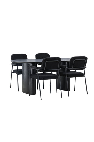 Venture Home Isolde Matbord 180*75 - Svart / Svart MDF +Yesterday Matstol - Svart / Svart Boucle _4