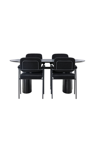 Venture Home Isolde Matbord 180*75 - Svart / Svart MDF +Yesterday Matstol - Svart / Svart Boucle _4