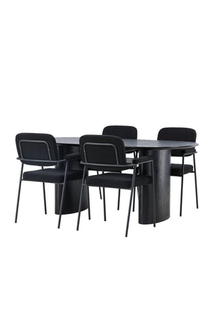 Venture Home Isolde Matbord 180*75 - Svart / Svart MDF +Yesterday Matstol - Svart / Svart Boucle _4