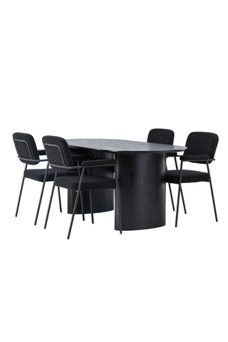 Venture Home Isolde Matbord 180*75 - Svart / Svart MDF +Yesterday Matstol - Svart / Svart Boucle _4