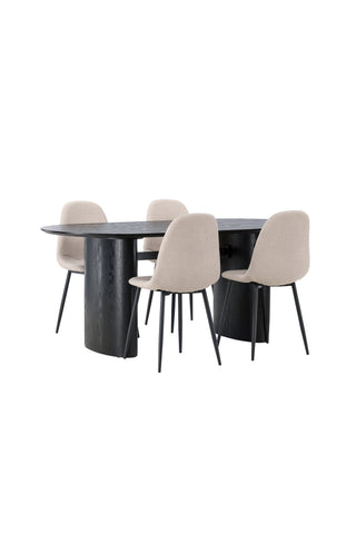 Venture Home Isolde Matbord 180*75 - Svart / Svart MDF +Polar Matstol - Svart / Beige Boucle _4