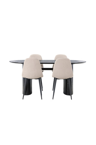 Venture Home Isolde Matbord 180*75 - Svart / Svart MDF +Polar Matstol - Svart / Beige Boucle _4
