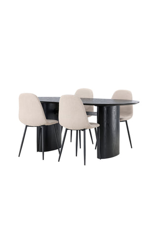 Venture Home Isolde Matbord 180*75 - Svart / Svart MDF +Polar Matstol - Svart / Beige Boucle _4
