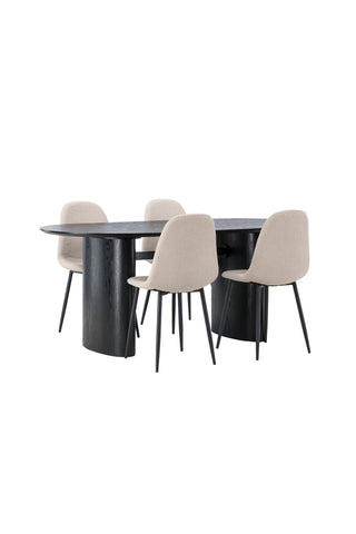 Venture Home Isolde Matbord 180*75 - Svart / Svart MDF +Polar Matstol - Svart / Beige Boucle _4