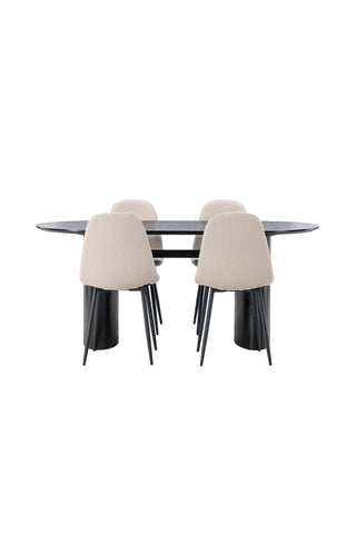 Venture Home Isolde Matbord 180*75 - Svart / Svart MDF +Polar Matstol - Svart / Beige Boucle _4