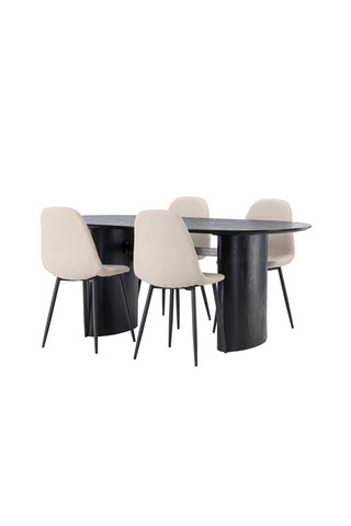 Venture Home Isolde Matbord 180*75 - Svart / Svart MDF +Polar Matstol - Svart / Beige Boucle _4