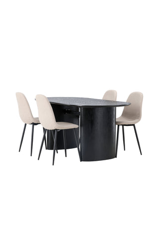 Venture Home Isolde Matbord 180*75 - Svart / Svart MDF +Polar Matstol - Svart / Beige Boucle _4